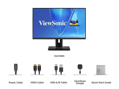 Brand New ViewSonic VG2748N 27" Monitor Wireless Casting & AirPlay USB-C USB Hub DisplayPort HDMI