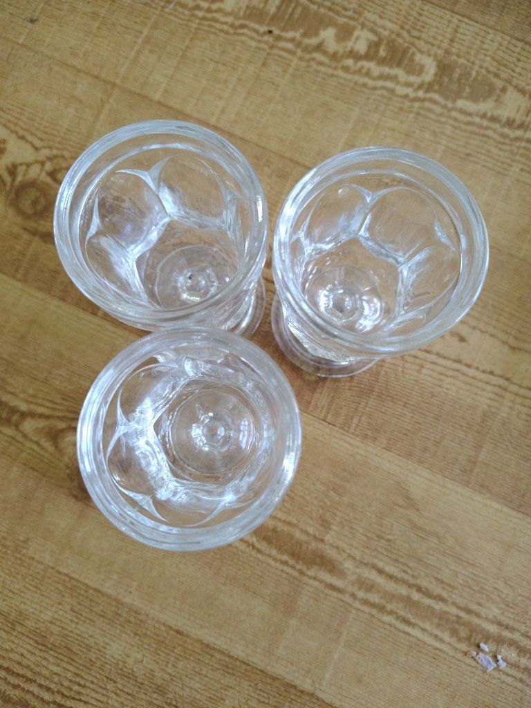 Vintage Clear Pressed Glass Pedestal Juice / Shot Glasses - Set of 3, Textured Design 4 in. tall