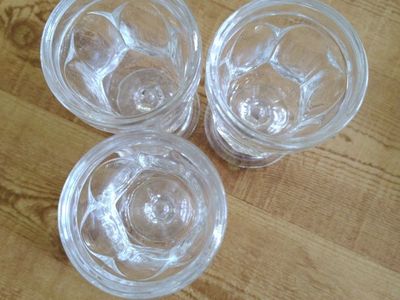 Vintage Clear Pressed Glass Pedestal Juice / Shot Glasses - Set of 3, Textured Design 4 in. tall