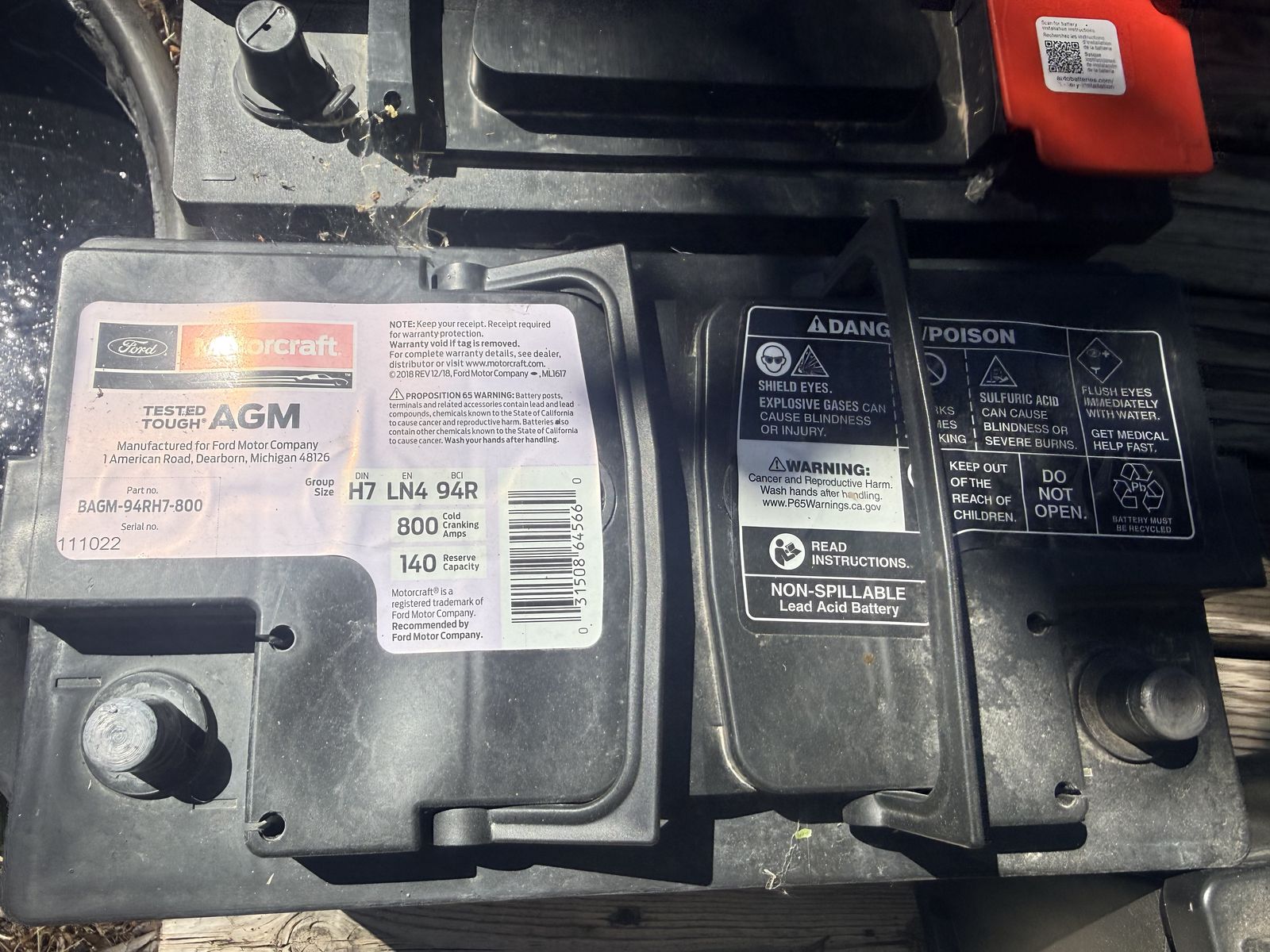 AGM H7 94R 800cca Motorcraft Car Batteries Ford