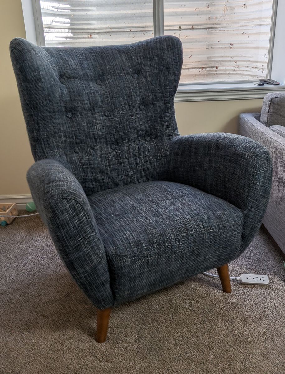 Article Sven Blue Tweed Wingback Armchair - Mid-Century Modern Accent Chair