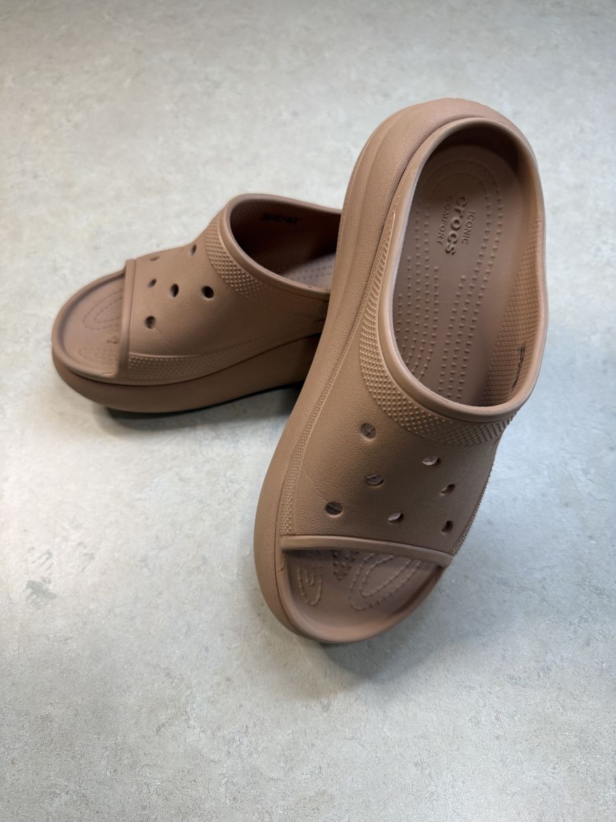 Crocs Iconic Comfort Crush Slide Sandals Platform Clog Chunky Tan Nude M6 W8