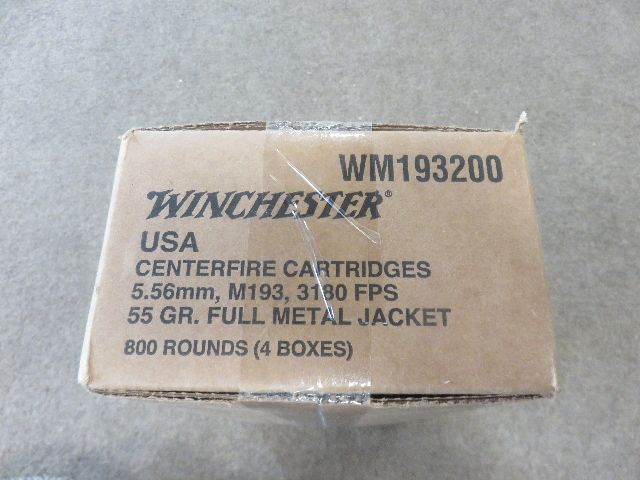 SEALED CASE OF 800 ROUNDS TOTAL - 4 BOXES OF 200 ROUNDS EACH - WINCHESTER M193 5.56 55 GRAIN ROUNDS