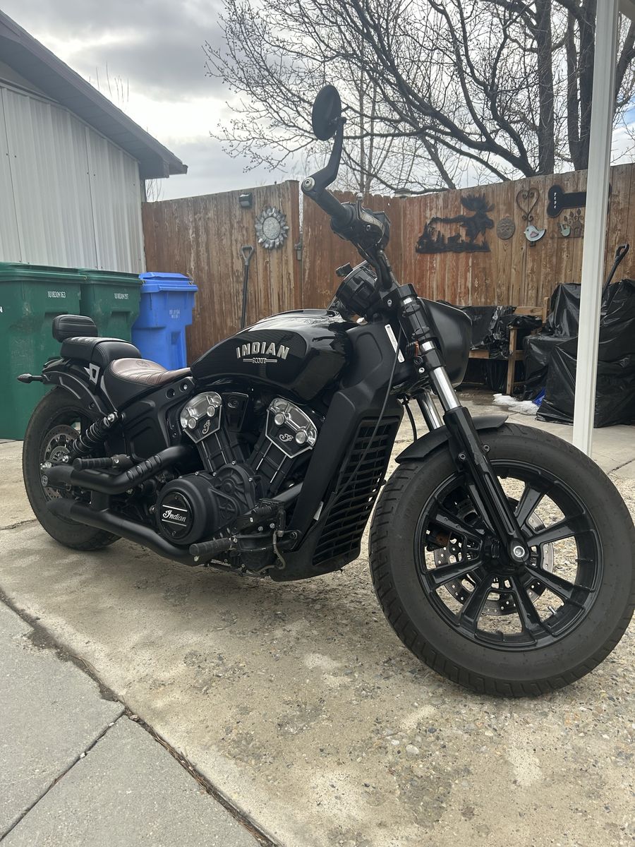 2021 Indian Scout Bobber Motorcycle - Black Finish, Custom Exhaust, Leather Seat