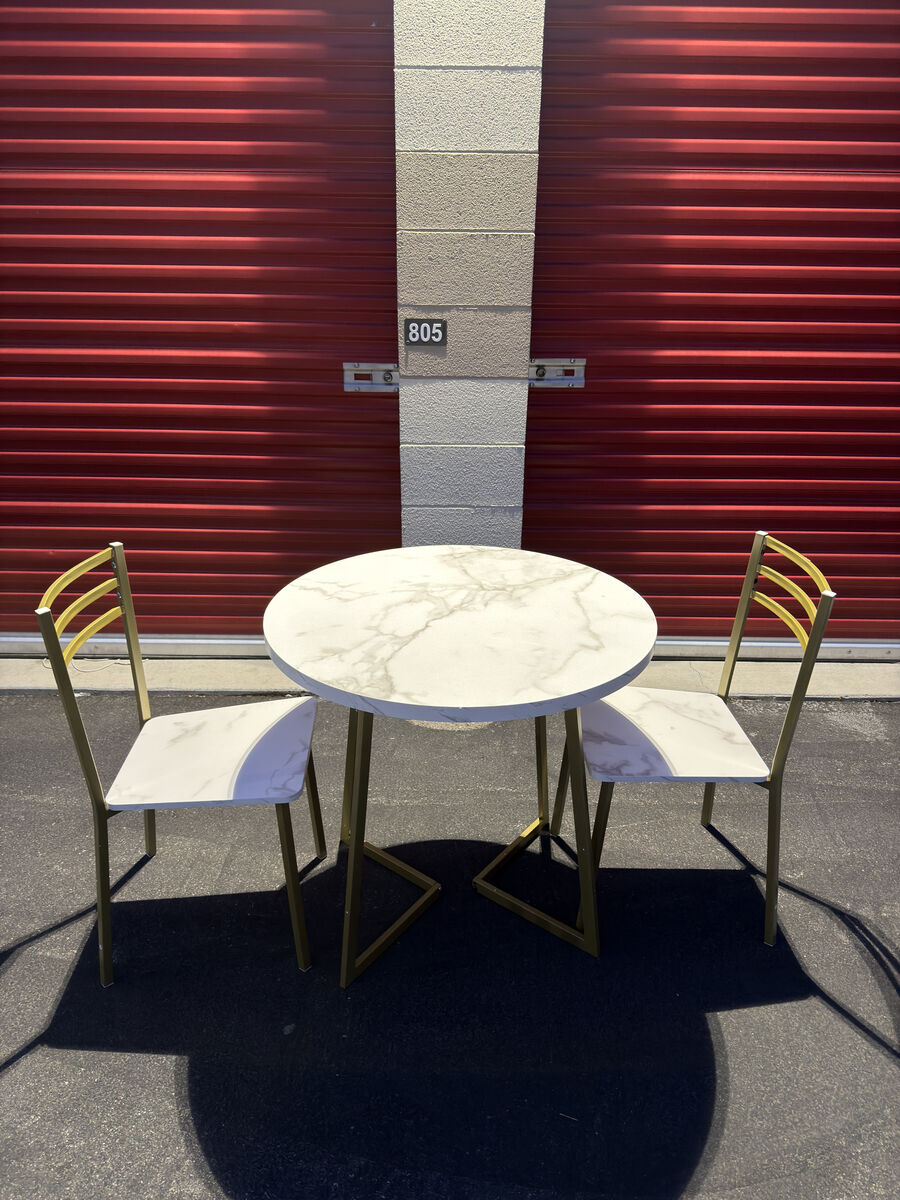 Round Dining Table Set for 2 – Gold & White (31.5”)