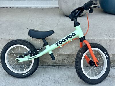 Yedoo TooToo 12" Kids Balance Bike - Mint Green & Orange with Rear Hand Brake