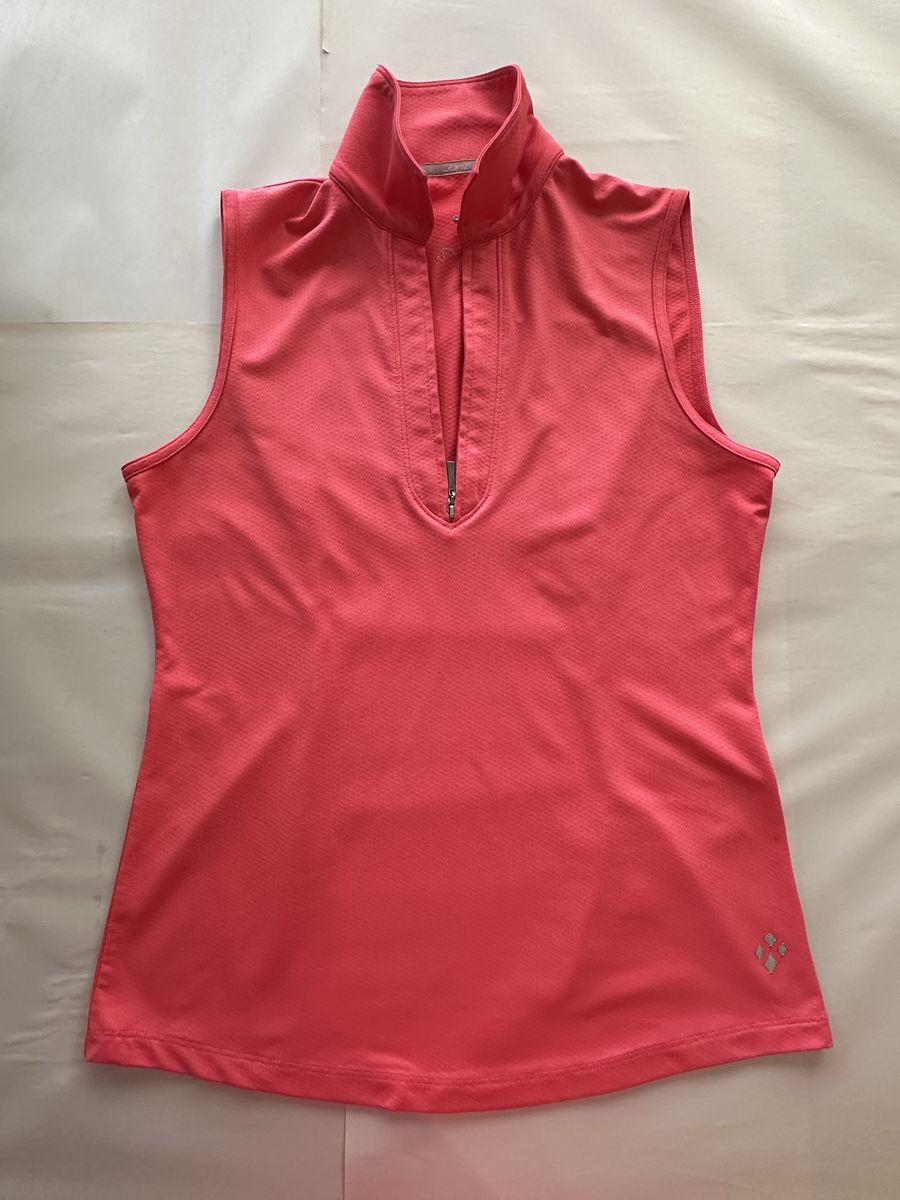 Jofit Women's Sleeveless Golf Polo 1/4 Zip Pink Performance Top Large