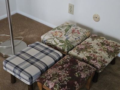 Assorted Small Footstools - Set of 4 Upholstered Wooden Ottomans