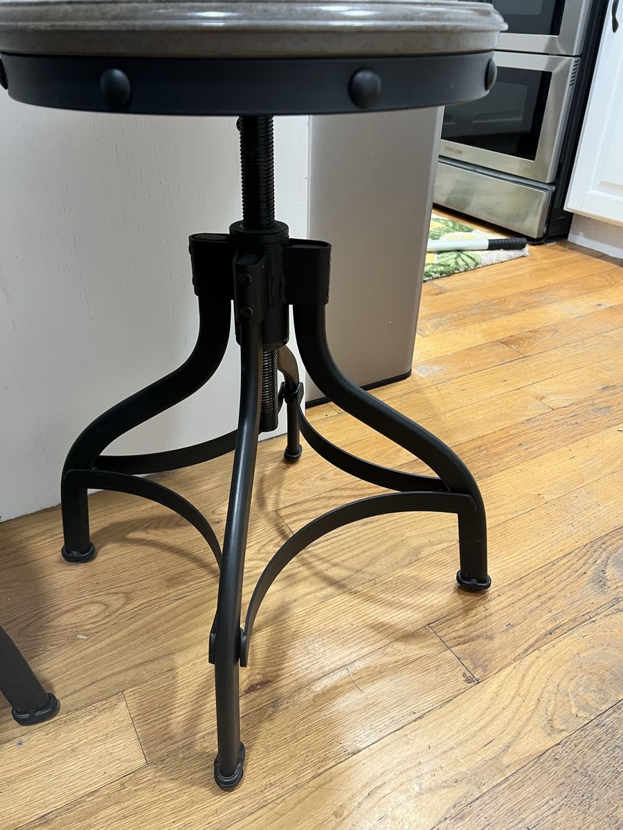 Industrial Style Adjustable Swivel Bar Stool - Wood Seat, Black Metal Base 3 available