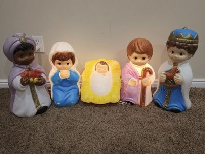 VINTAGE EMPIRE CHRISTMAS NATIVITY SCENE LIGHT UP BLOW MOLD SET GREAT CONDITION QUALITY!