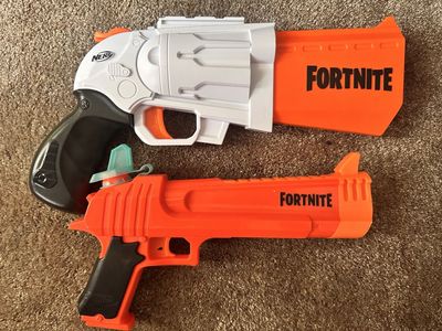 Nerf Fortnite Blaster Lot - SR Revolver Dart Blaster with Darts & HC-E Super Soaker Water Blaster