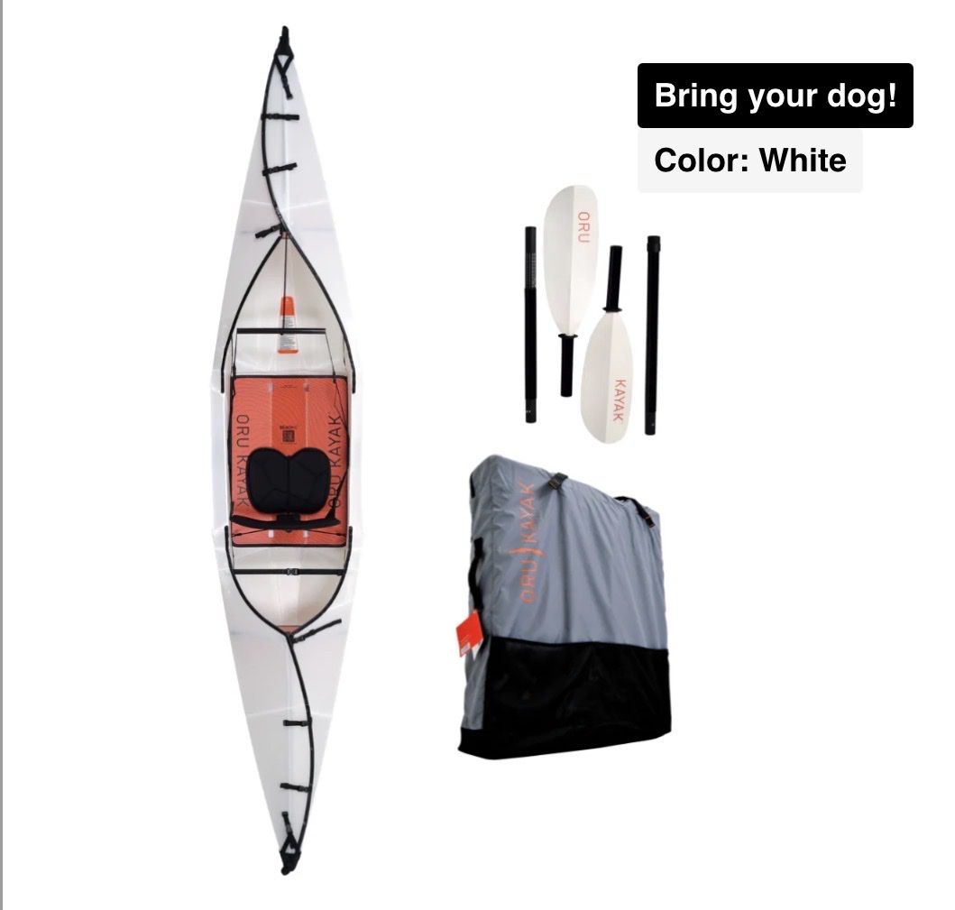 Oru Kayak Beach LT Folding Portable Kayak Bundle - 12'1" White w/ Paddle & Carry Bag
