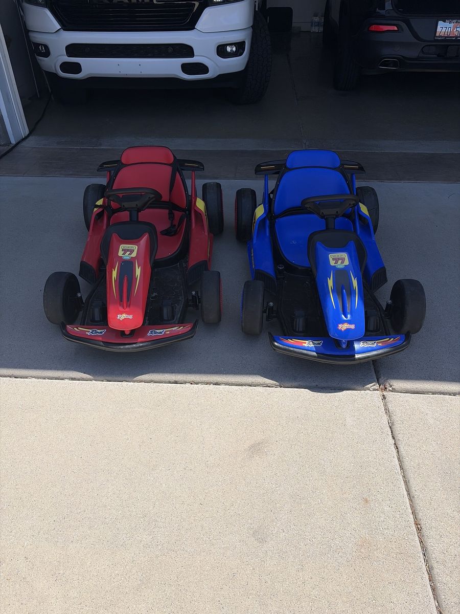 Pair of Rollplay 24V Nighthawk Electric Ride-On Racer Go-Karts - Red & Blue both have issues
