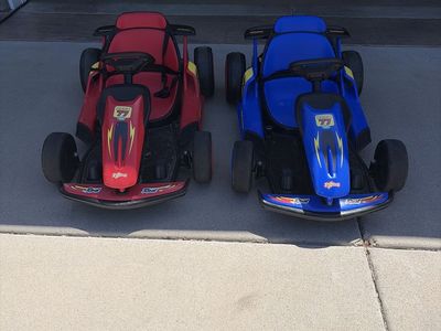 Pair of Rollplay 24V Nighthawk Electric Ride-On Racer Go-Karts - Red & Blue both have issues