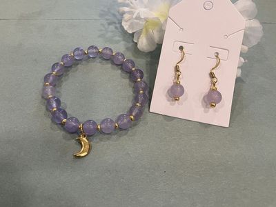 Lavender Agate Stretch Bracelet And Matching Earrings