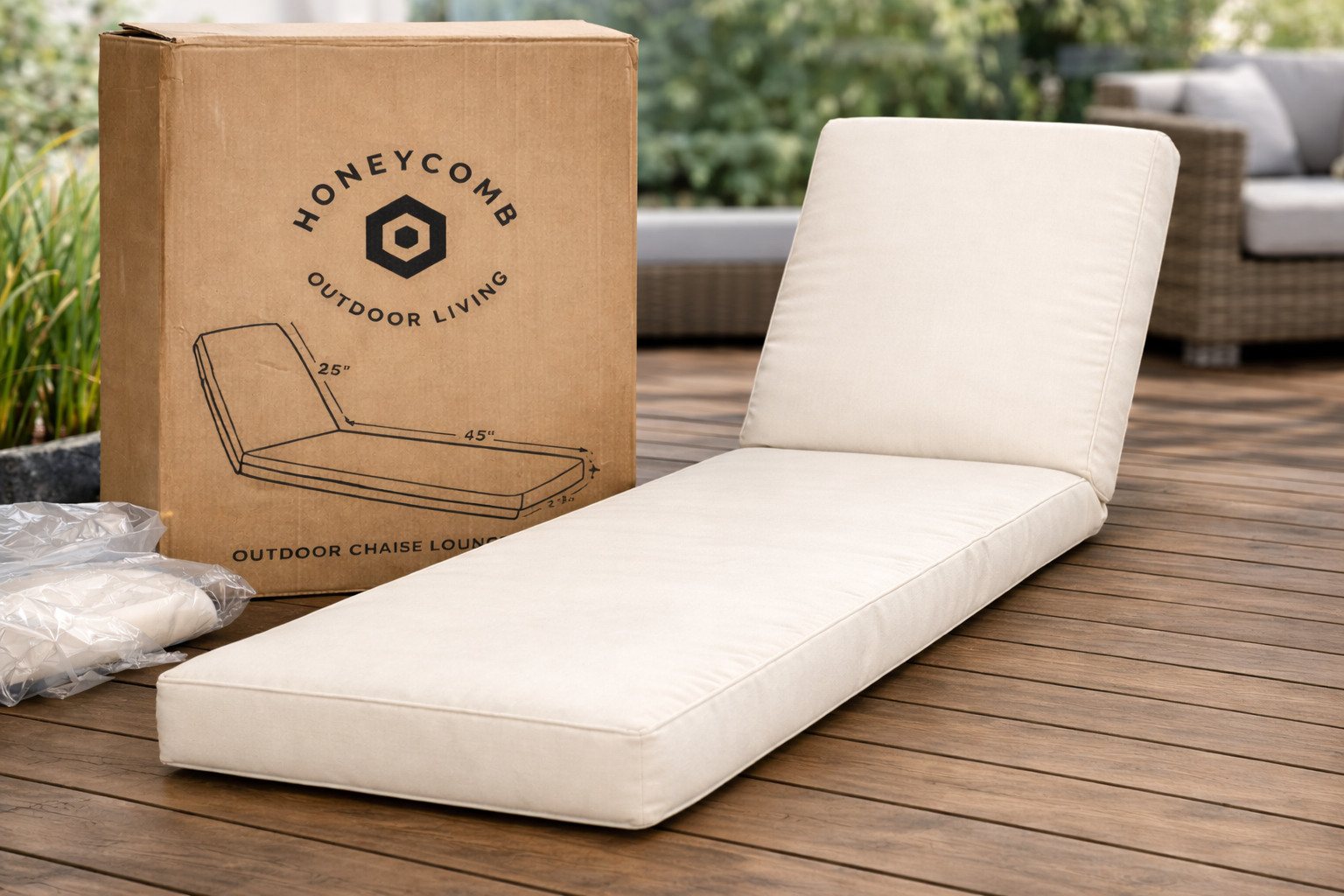 Outdoor Chaise Lounge Cushion – Bone White - New
