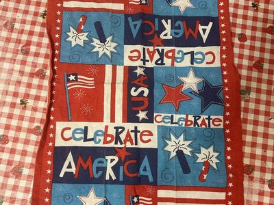 Set of Patriotic Americana "Celebrate America" Kitchen Hand Towel - (2) Red, White, & Blue, Fourth of July Decor