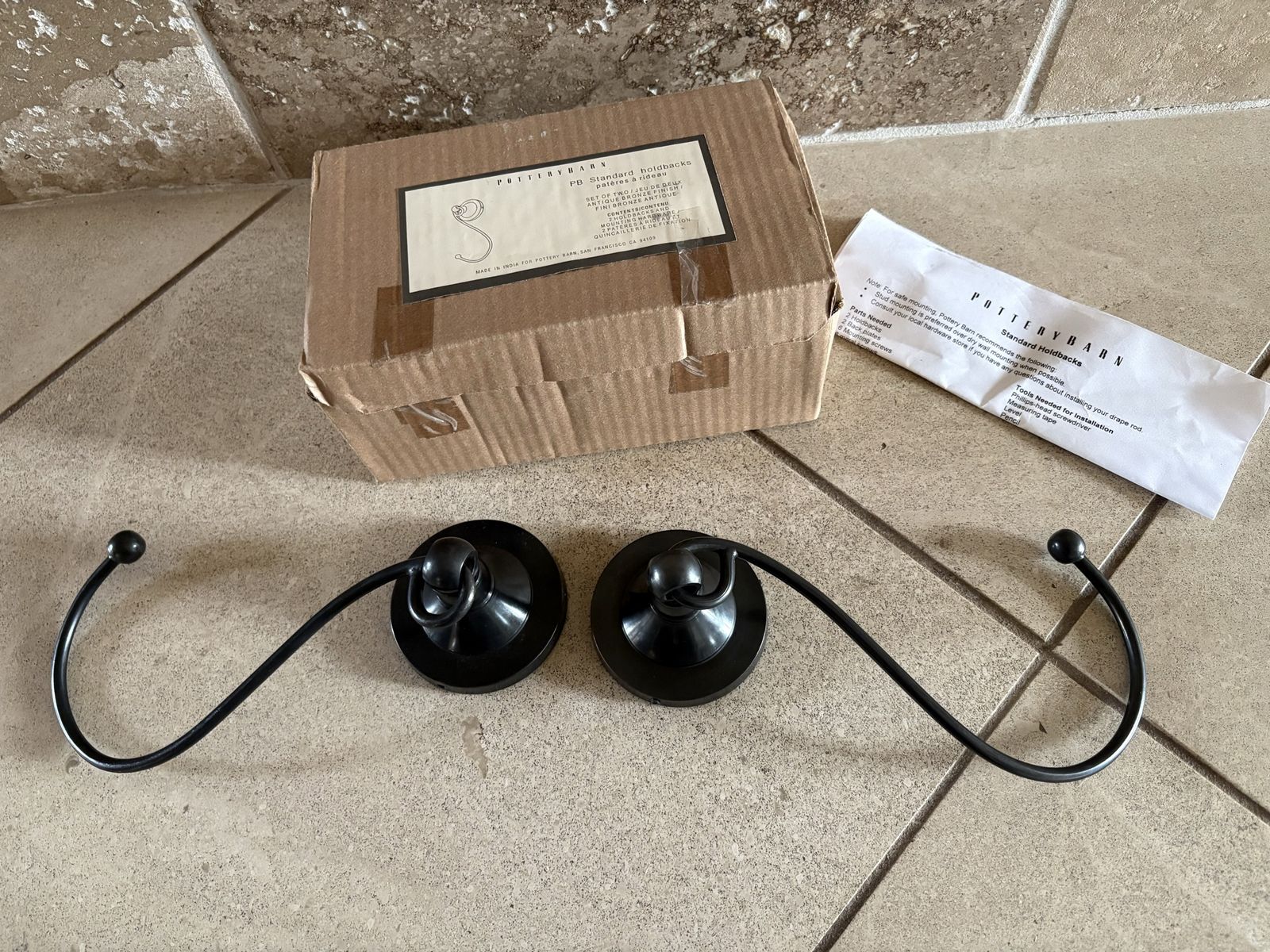 2 New Large Black Pottery Barn Curtain Hold Backs