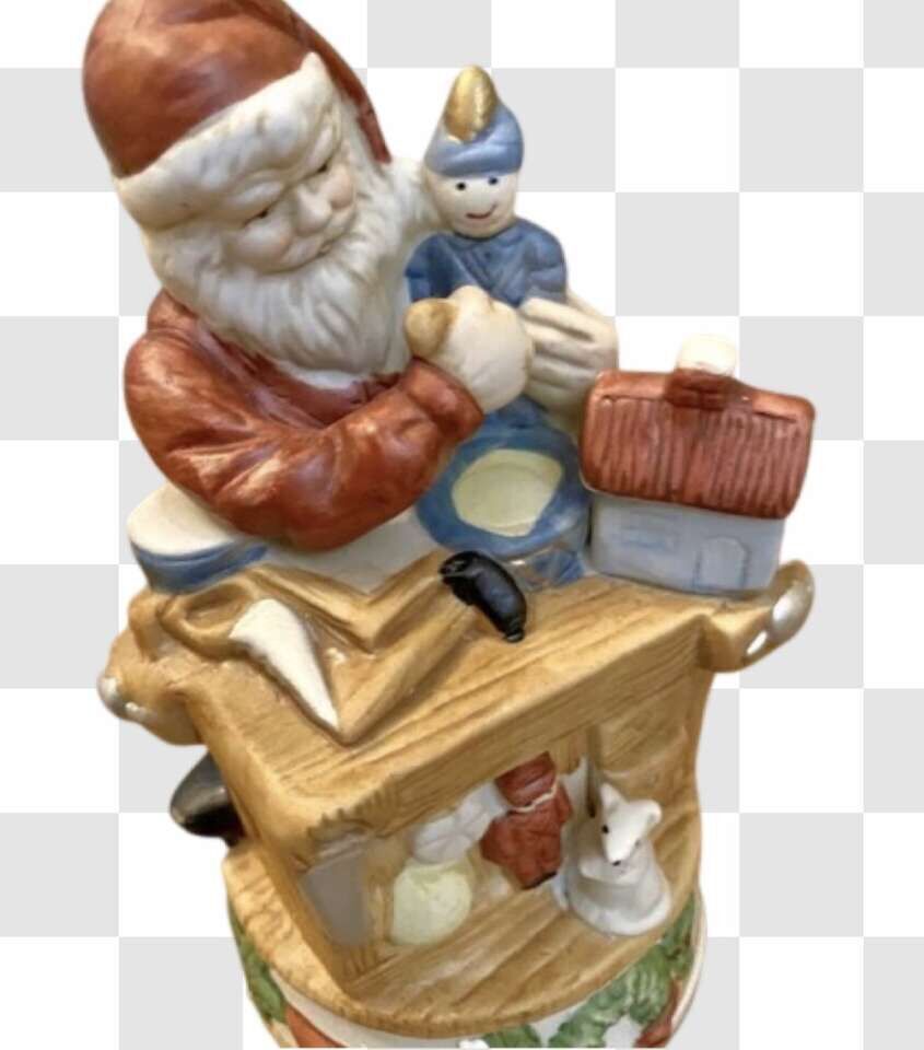 NEW MUSIC BOX - HOMCO VINTAGE Porcelain SANTA IN HIS WORKSHOP- Spins to Jingle Bells - Music Box - See Photos