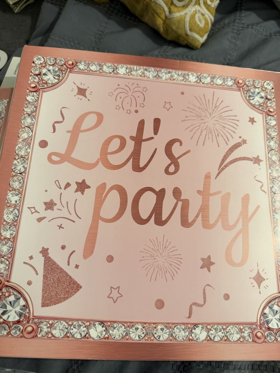 Rose Gold Rhinestone 'Let's Party' and 'Congratulations' Decorative Signs - Set of 2