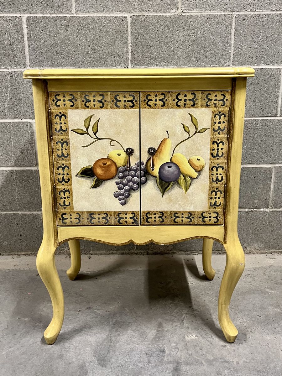 Vintage Hand-Painted Accent Cabinet – Fruit Still Life