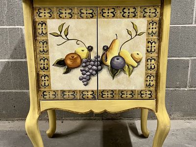 Vintage Hand-Painted Accent Cabinet – Fruit Still Life