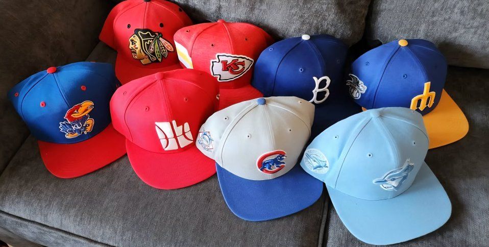 Lot of 8 Snapback Sports and Team Caps - Zephyr, '47 Brand, Mitchell & Ness, New Era, OSFM