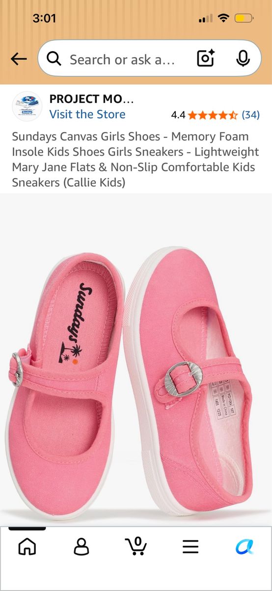 Sundays Callie Kids Pink Canvas Mary Jane Flats - Memory Foam, Non-Slip, Lightweight