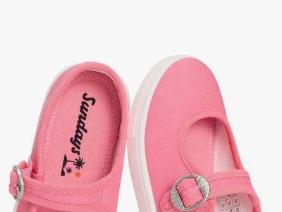 Sundays Callie Kids Pink Canvas Mary Jane Flats - Memory Foam, Non-Slip, Lightweight