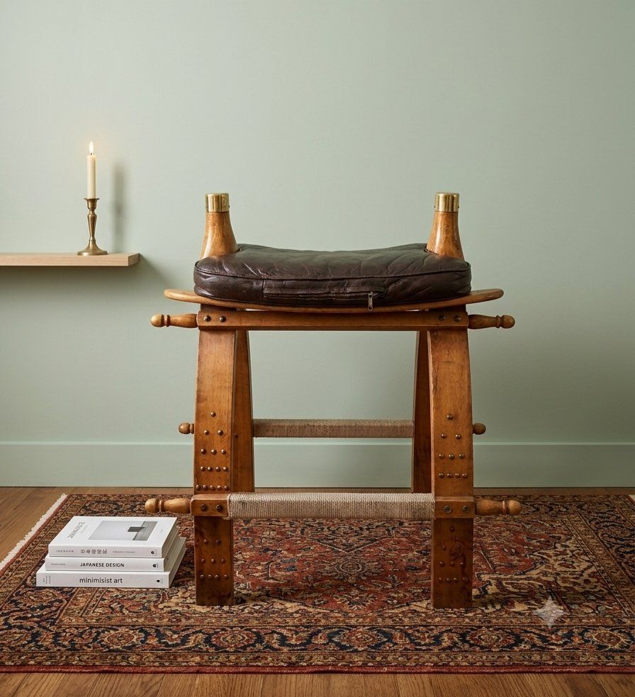 Rare Tall Vintage Camel Saddle Barstool