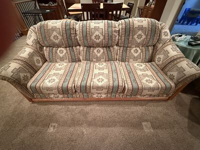 Vintage Southwestern Wood Frame Sofa, Loveseat, Chair & Ottoman Set - Geometric Pattern
