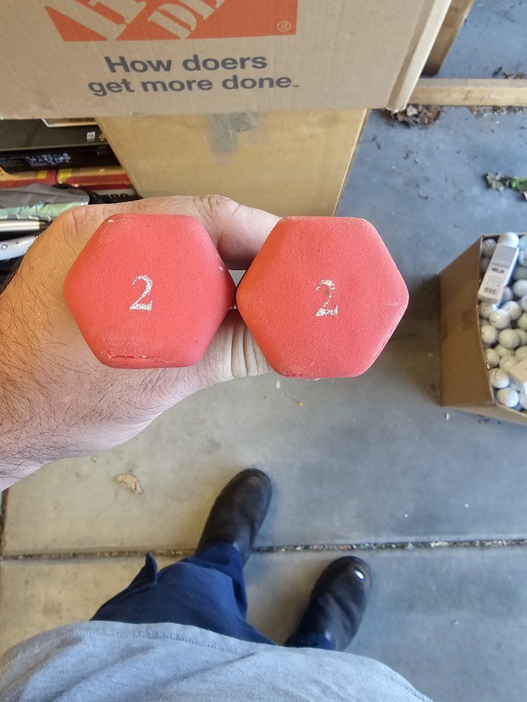 Pair of 2lb Dumbbells, Hex Rubber Coated, Orange/Red