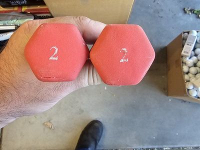 Pair of 2lb Dumbbells, Hex Rubber Coated, Orange/Red