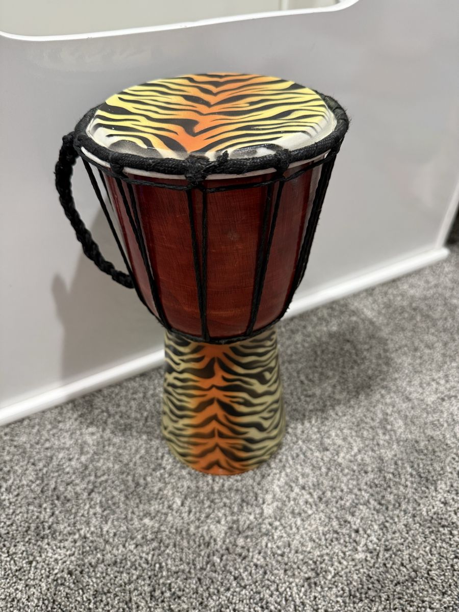 Hand Drum Djembe with Tiger Stripe Pattern