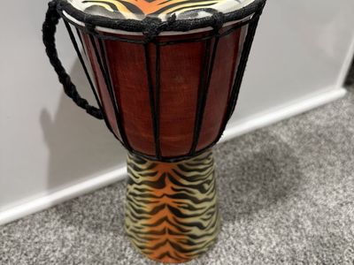 Hand Drum Djembe with Tiger Stripe Pattern