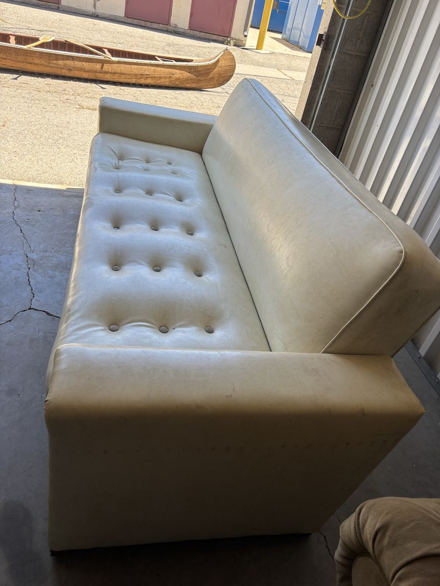 Vintage Mid-Century Modern Sofa Bed Tufted Cream Upholstery