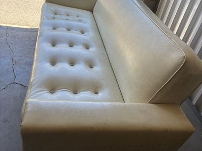 Vintage Mid-Century Modern Sofa Bed Tufted Cream Upholstery