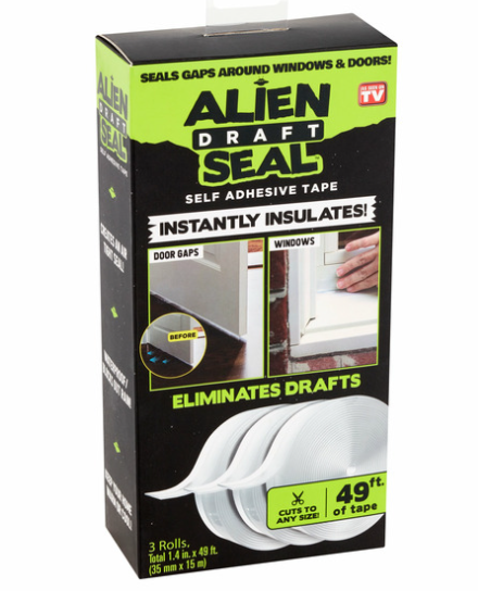 Alien Draft Seal Self-Adhesive Tape - 3 Rolls, 49 ft total, for Windows & Doors, Eliminates Drafts-Section A