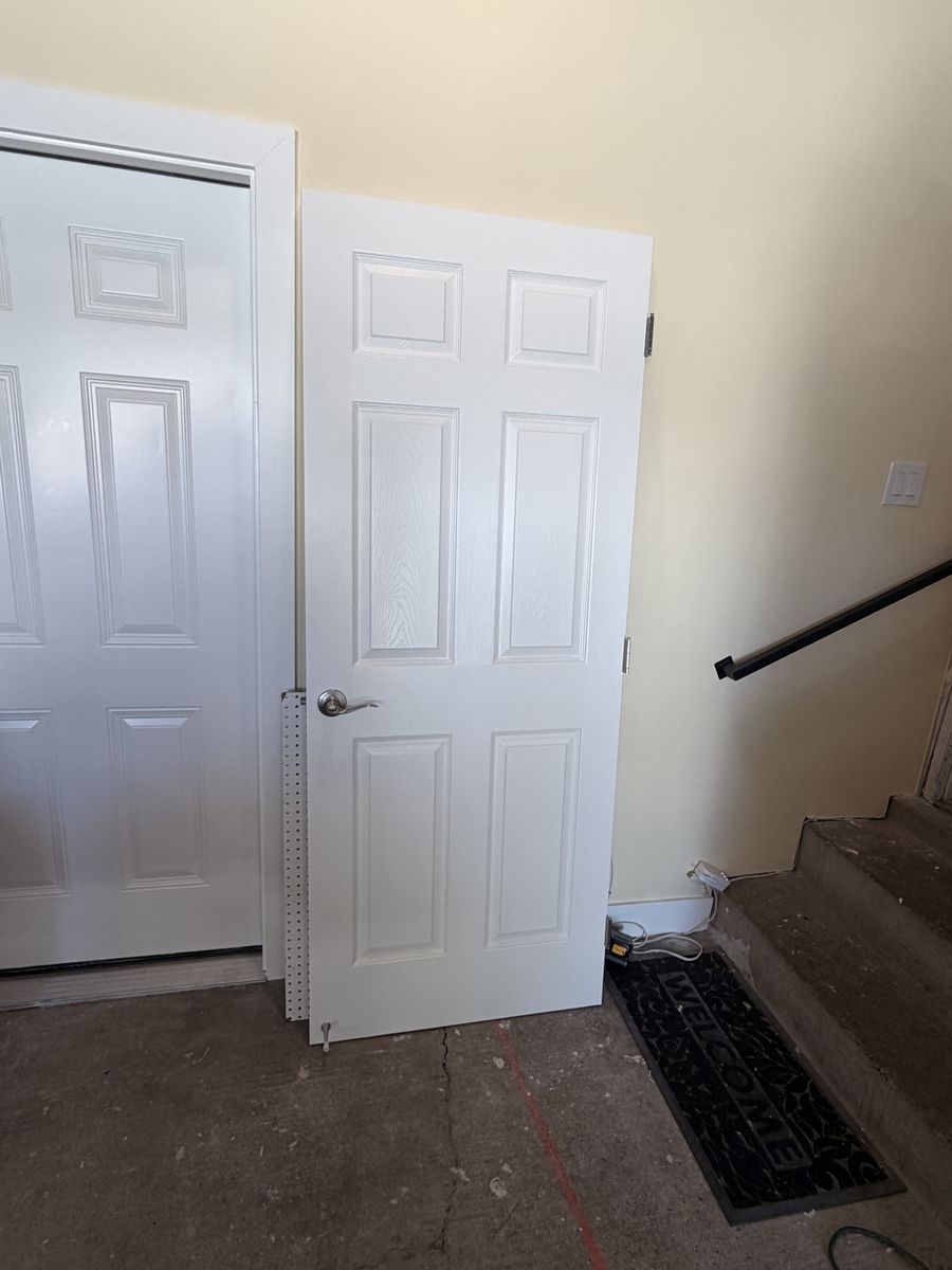 White 6-Panel Interior Door with Brushed Nickel Lever Handle