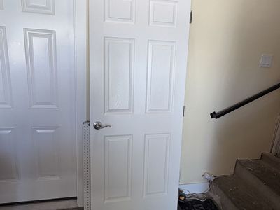 White 6-Panel Interior Door with Brushed Nickel Lever Handle