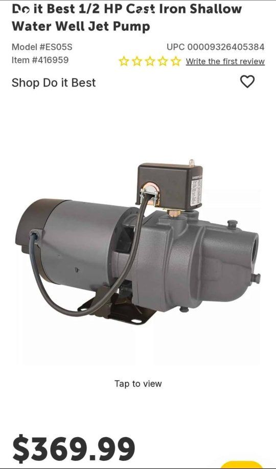 Do it Best 1/2 HP Shallow Well Jet Pump – New in Box, Made in USA  #316