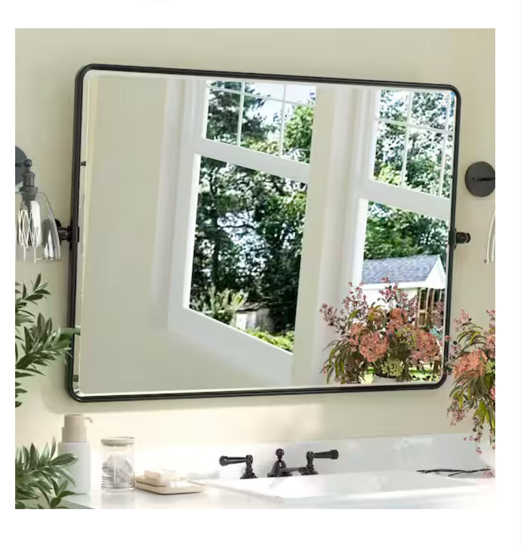 KeonJinn 40 in. W x 30 in. H Rectangular Framed Tilt Wall Bathroom Vanity Mirror in Black Pivot Aluminum Framed Mirror Wall