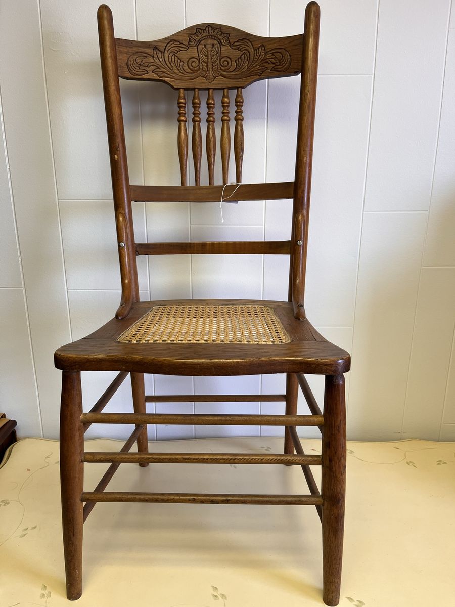 Chair Wood Spindle Cane Seat Vintage Antique 