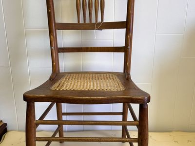 Chair Wood Spindle Cane Seat Vintage Antique