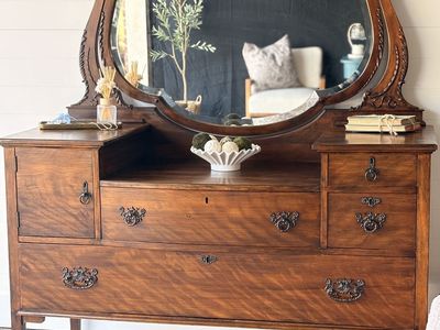 Antique Tiger Oak Vanity with Mirror