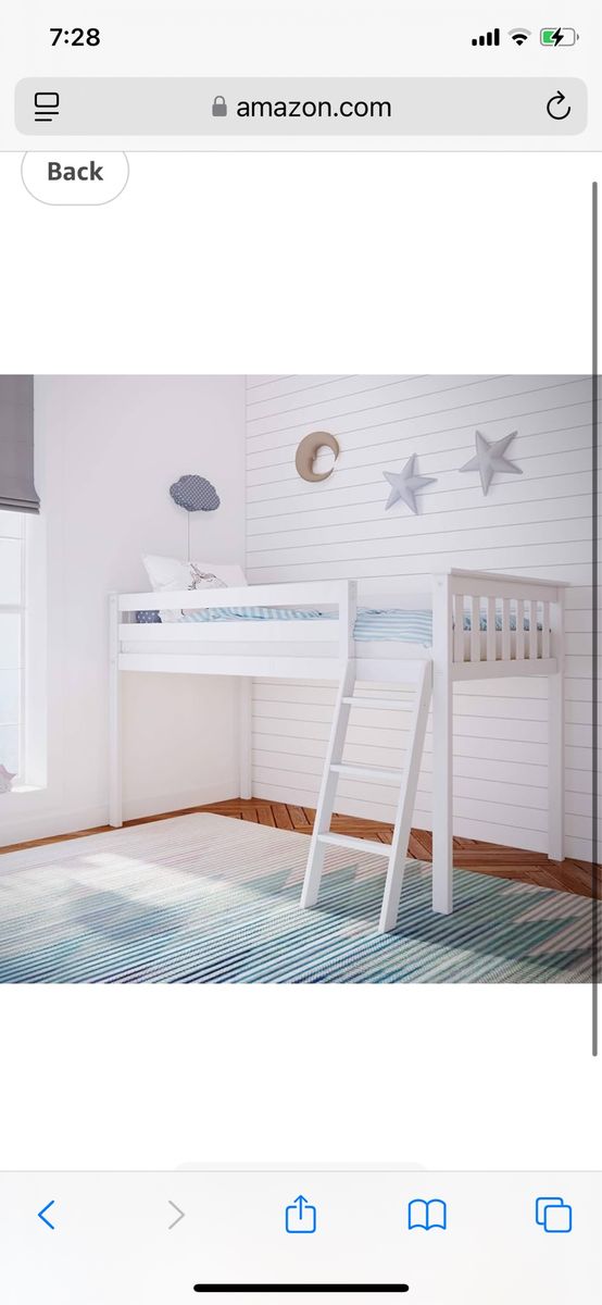 Max & Lily Low Loft Bed, Twin Bed Frame For Kids, White
