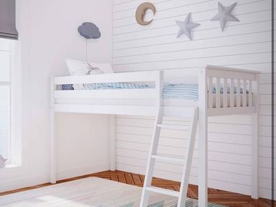 Max & Lily Low Loft Bed, Twin Bed Frame For Kids, White
