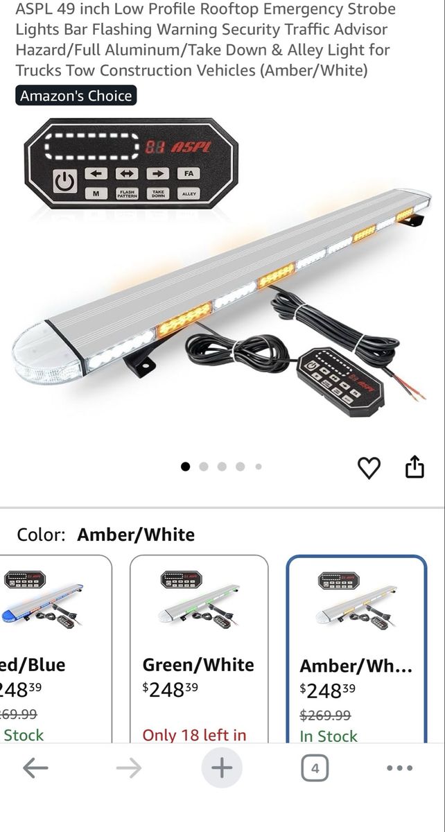 Brand New, ASPL 49" Low Profile Rooftop Emergency Strobe Light Bar Amber/White LED Traffic Advisor