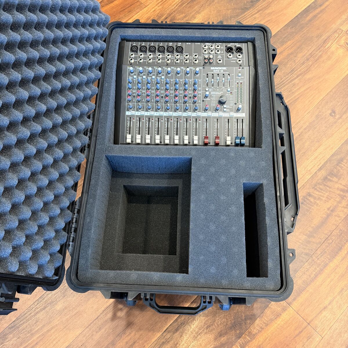 Mackie DFX-12 mixer with Pelican 1650 hard travel case