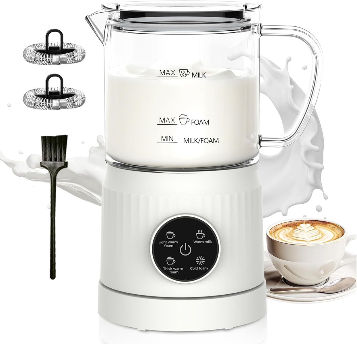 NEW  4-in-1 Milk Frother, Electric Milk Frother and Steamer with LED Touch Screen, Ceramic Lining Bottom,13.52oz for Lattes